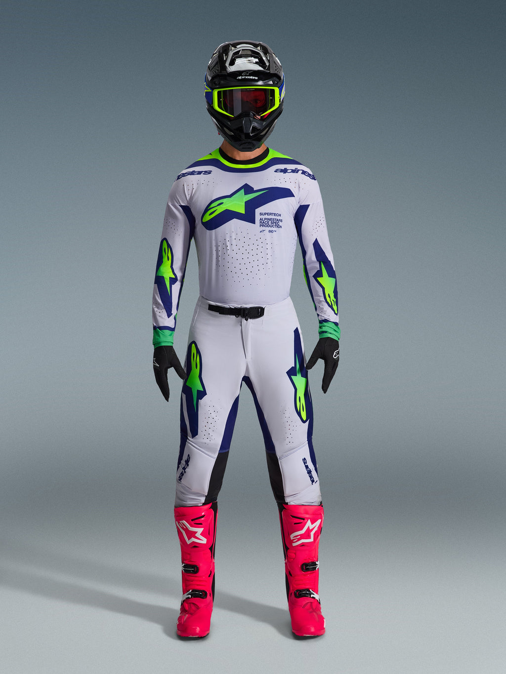 Alpinestars Supertech Vista Light Gray Yellow Fluo Blue Kit
